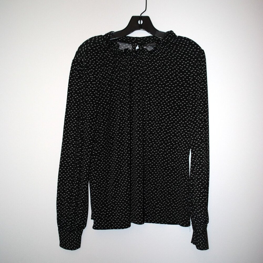 Adrianna Papell Ruffle Neck Polka Dot Blouse